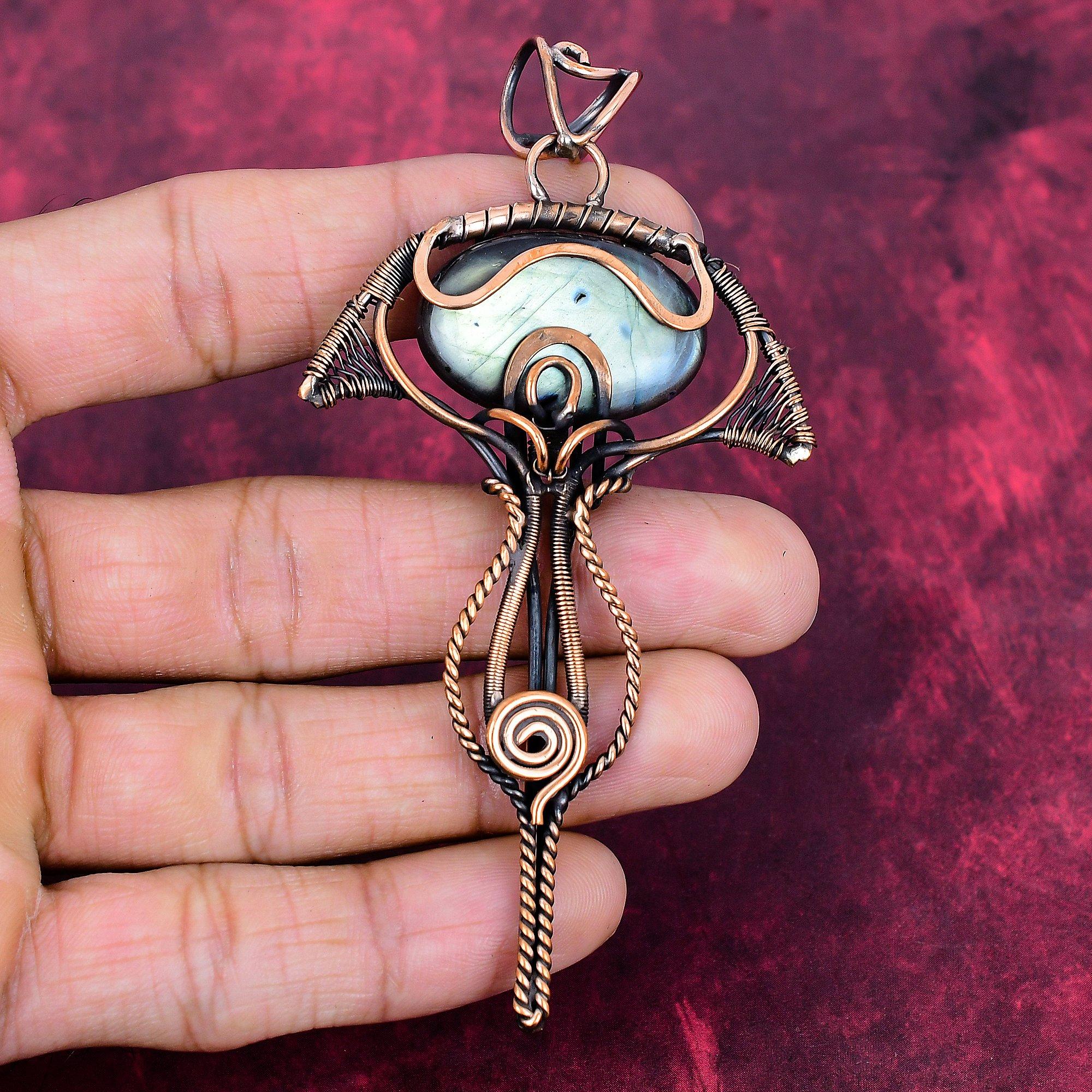 Pendentif Labradorite Bijoux Pierres Précieuses Pendentif Enroulé Fil de Cuivre Pendentif Fait Main
