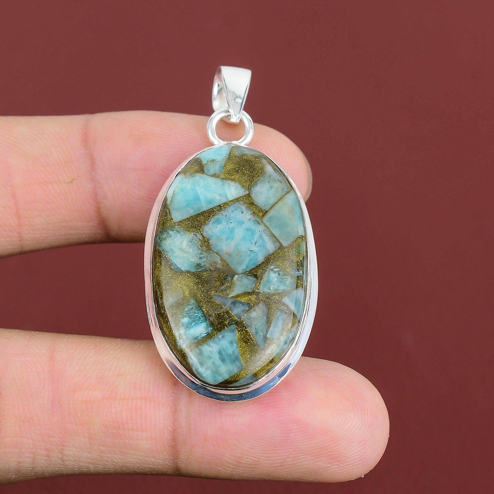 Copper Amazonite Pendant Gemstone Pendant Decent Jewelry 925 Sterling Silver Pendant Brand New Pendant Handmade Silver Jewelry Gifts For Mom
