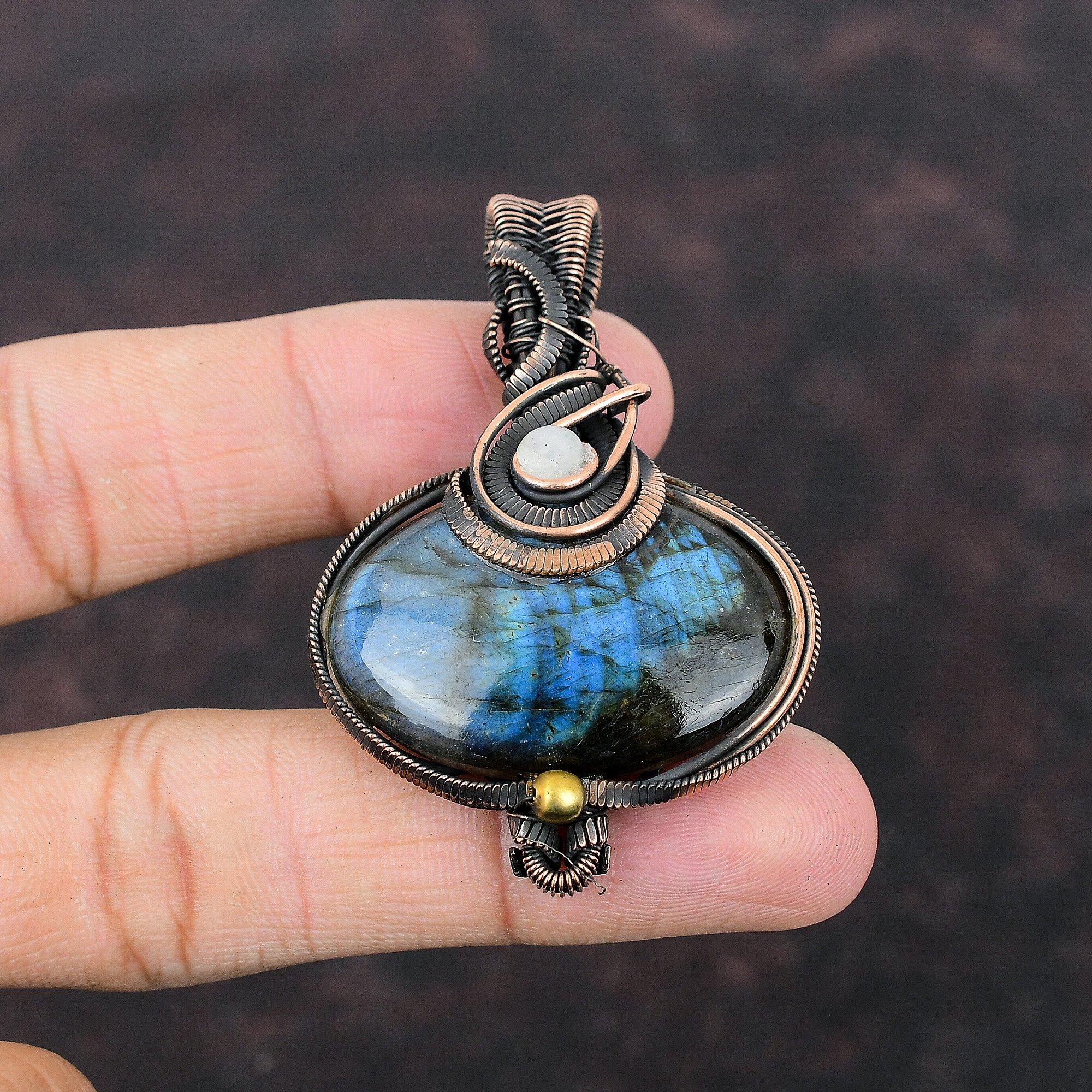 Labradorite Pendant Copper Wire Wrapped Pendant Handmade Jewelry Moonstone Pendant Gift For Her Copper Wire Jewelry Genuine Gemstone Pendant