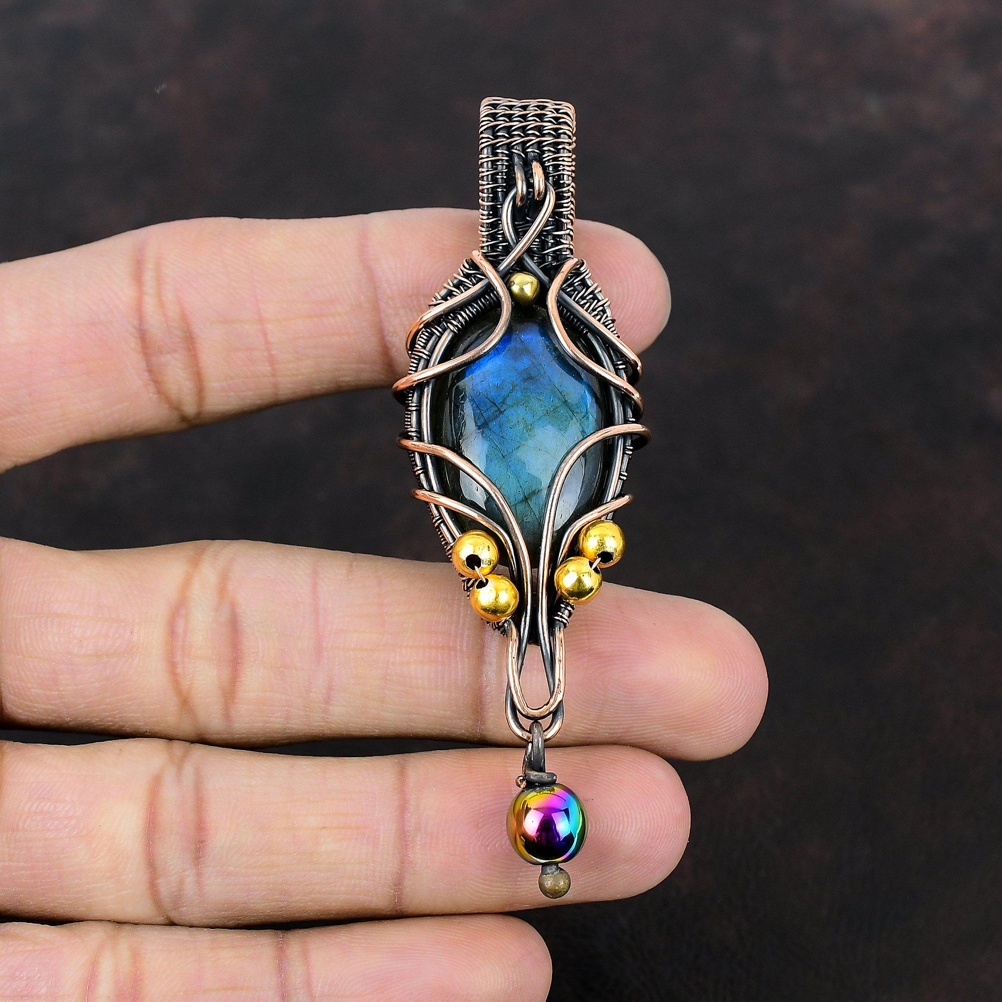 Labradorite Pendant Copper Wire Wrapped Pendant Genuine Gemstone Pendant Handmade Copper Wire Wrap Jewelry Gift For Wife Labradorite Jewelry