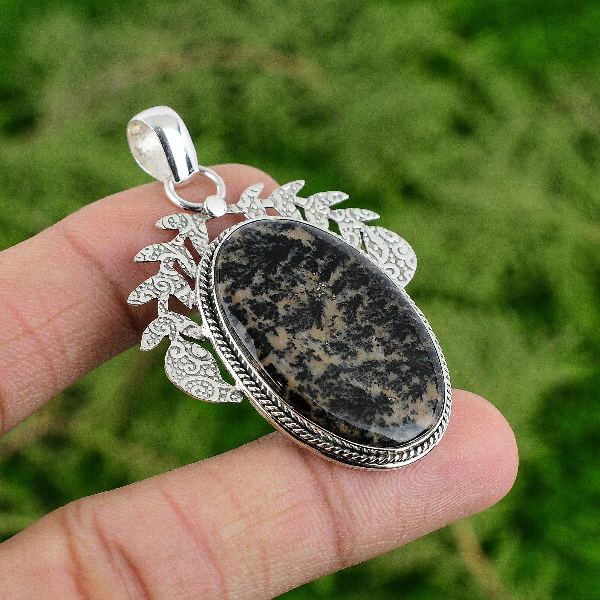 Daughters Day Deal Sterling Silver Natural Honey Dendrite Opal Mother Pendant