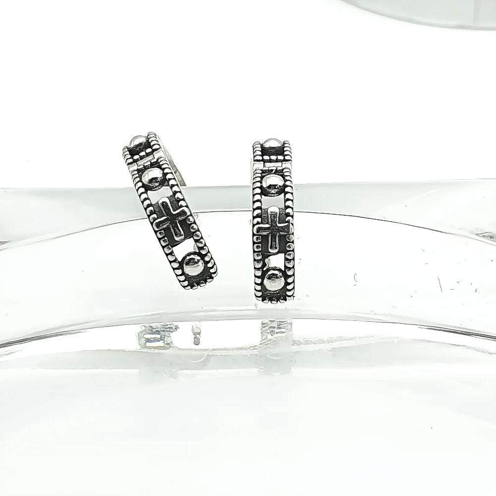 S925 Silver Vintage Cross Antique Huggie Hoop Earrings · From Korea