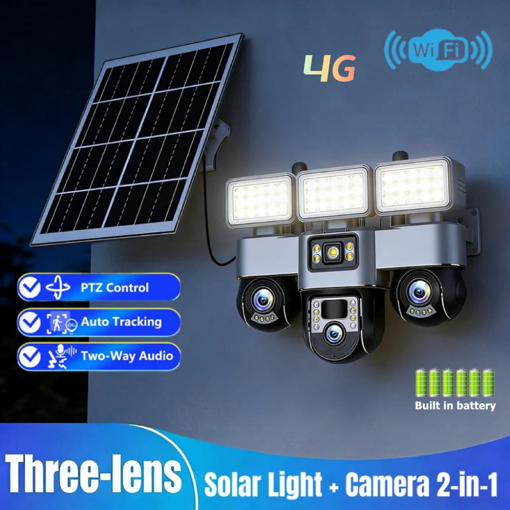 2-in-1 Solar Light & Camera – 3 Screens, 16000mAh, Wireless WiFi CCTV IP Camera, Night Vision Outdoor Surveillance