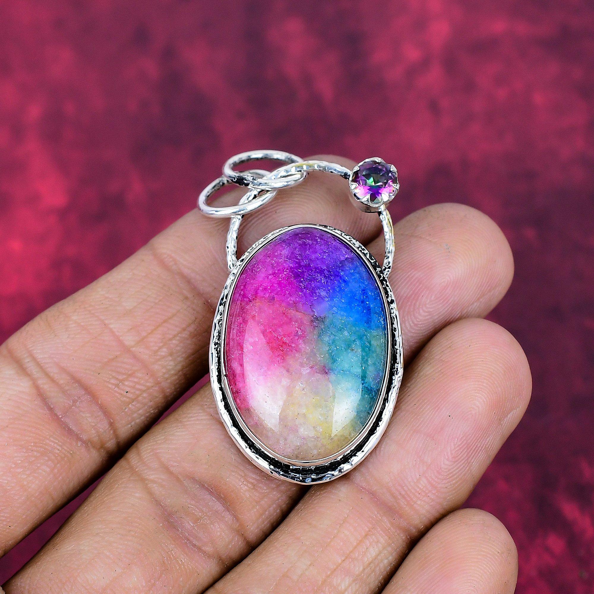 Rainbow Solar Quartz & Mystic Topaz Pendant, 925 Sterling Silver Pendant Jewelry. Gift For Women Handmade Pendant Gemstone Jewelry
