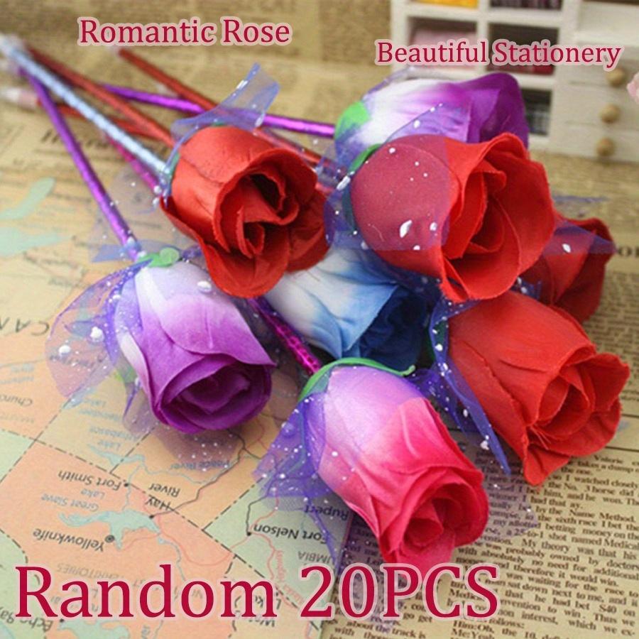 20 Stück Romantische Rose Kreativer Kugelschreiber Helle Bunte Blumen 0,5 mm Blaue Tinte Rückzieher Schule Bequemer Griff Lehrertag Valentinstag Geschenke