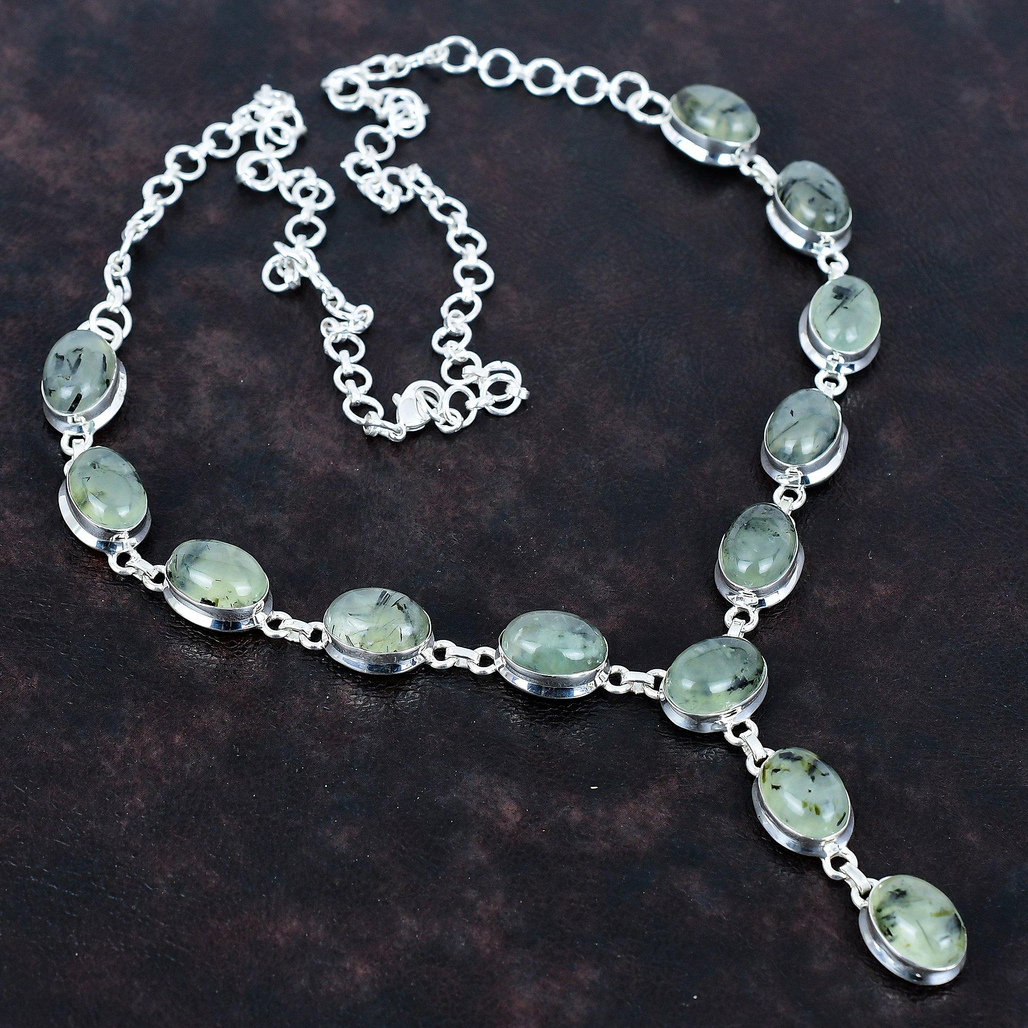 Moss prehnite gemstone necklace 925 sterling silver necklace adjustable chain necklace handmade jewelry gifts for her latest design necklace