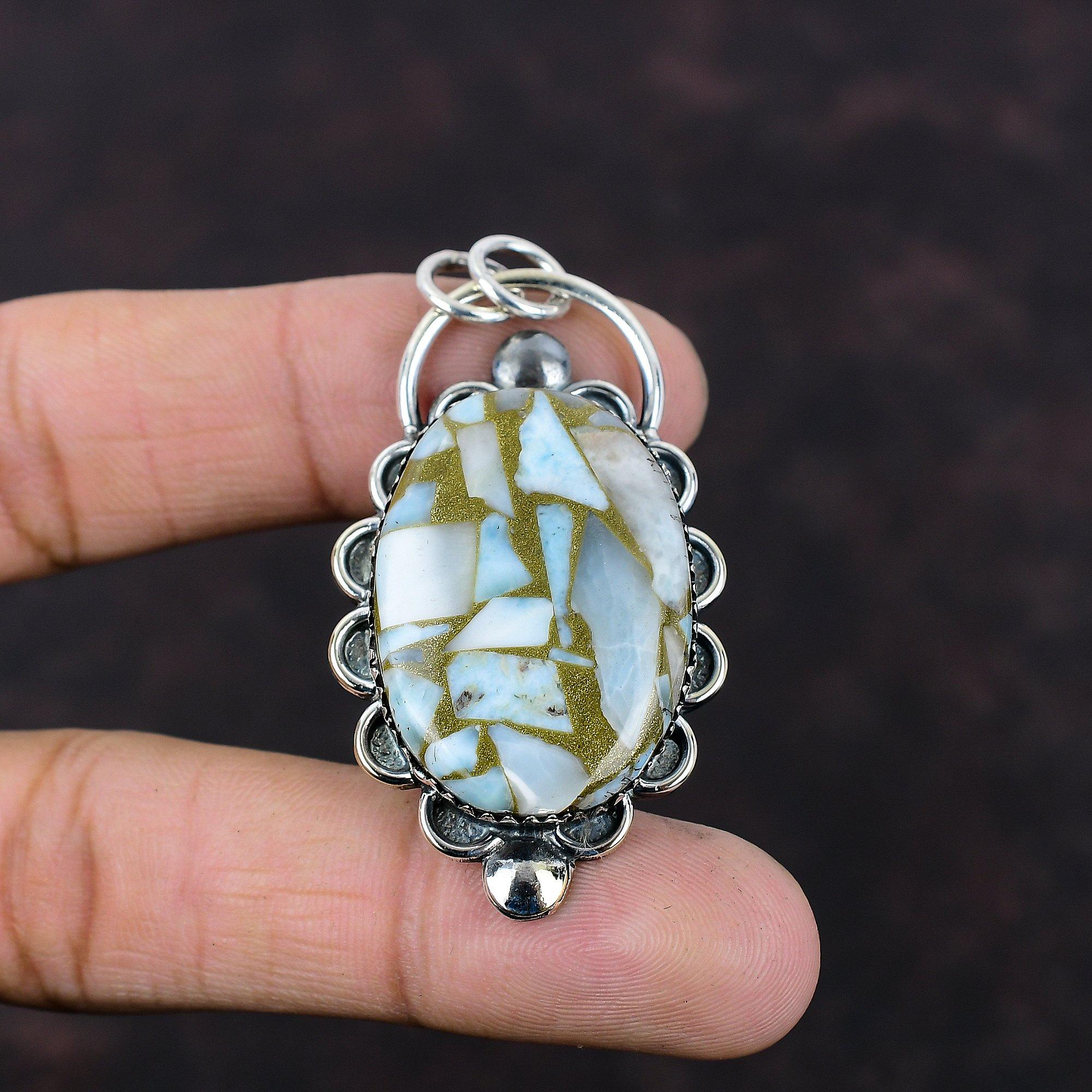 Copper Larimar Pendant 925 Sterling Silver Pendant Antique Pendant Very Pretty Gemstone Pendant Handmade Jewelry Gift For Her Silver Jewelry