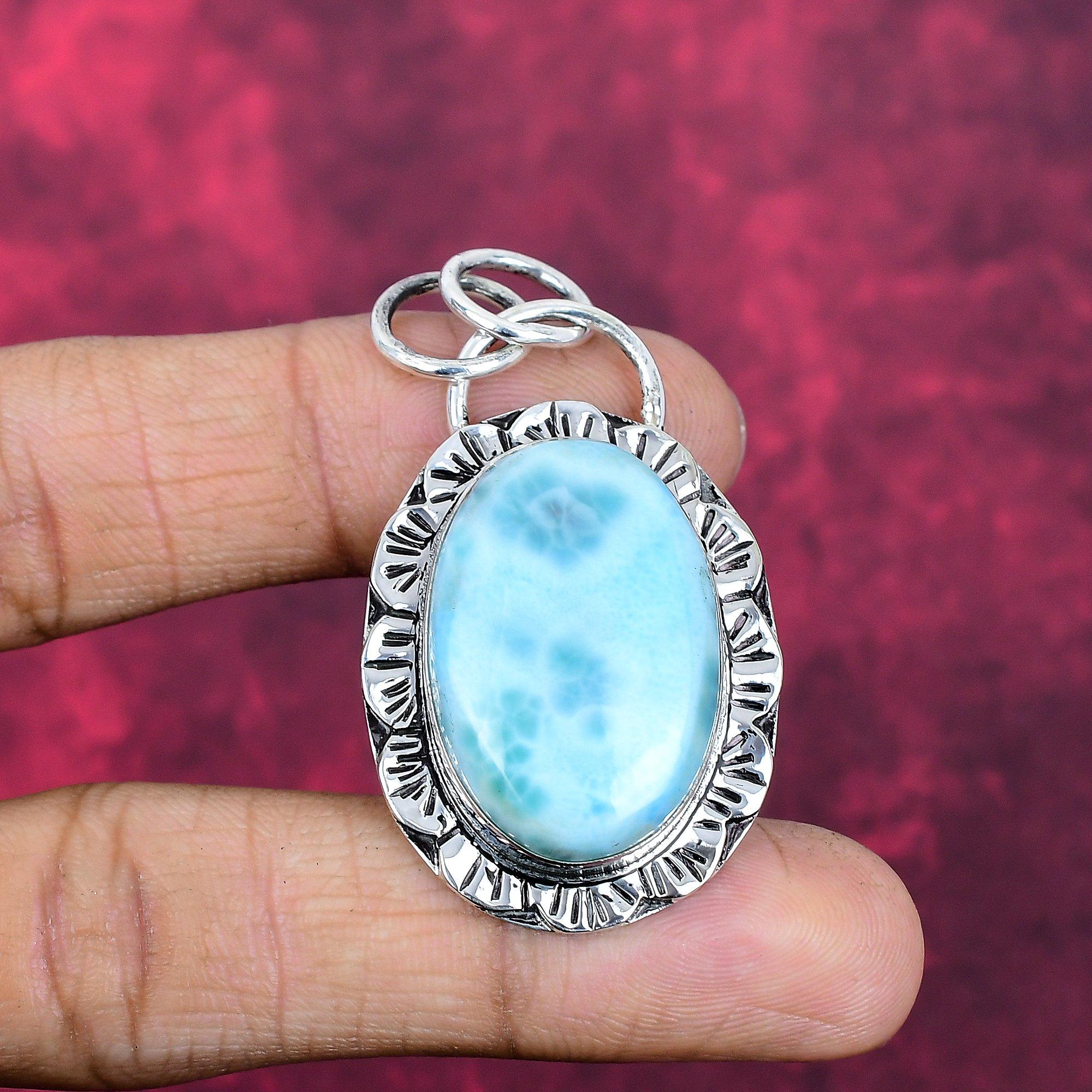 Larimar Edelstein 925 Massives Sterlingsilber Schmuck Handgefertigt Wunderschöner Silberkettenanhänger Für Hochzeitsgeschenk