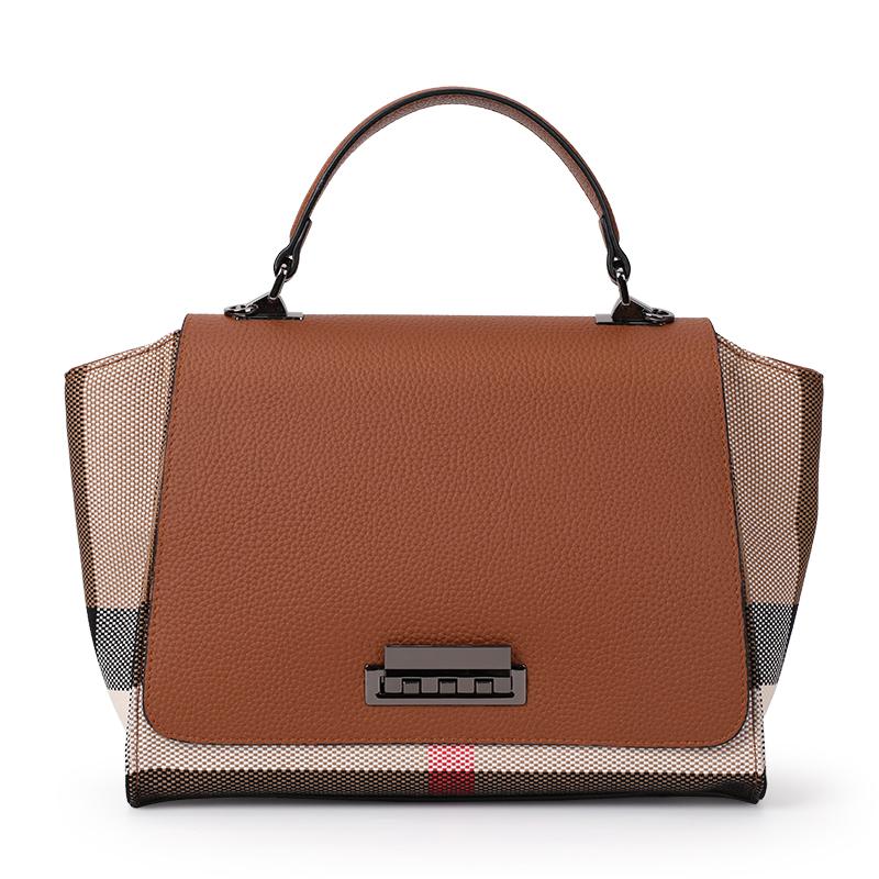 Fashion Women's Bag, High-end Plaid Tote Canvas with Leather Wings, Large Capacity Shoulder Cross-body Bag