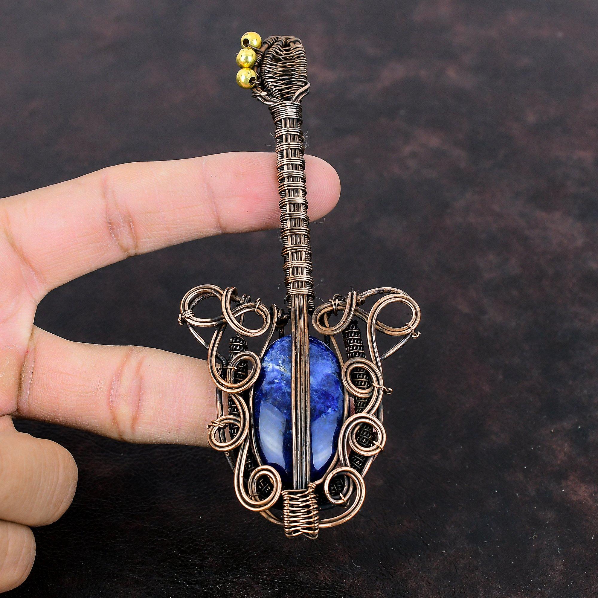 Sodalite Pendant Copper Wire Wrapped Pendant Gemstone Pendant Handmade Jewelry Guitar Design Pendant Gift For Mom Very Pretty Copper Jewelry