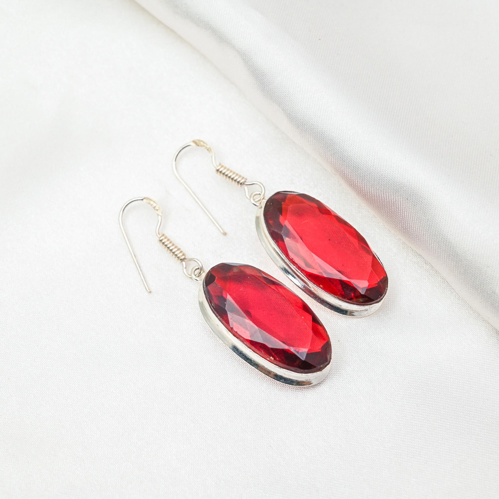 Red Garnet Jewelry, 925 Solid Sterling Silver Earrings, Handmade Gemstone Jewelry Earrings For Memorial Day