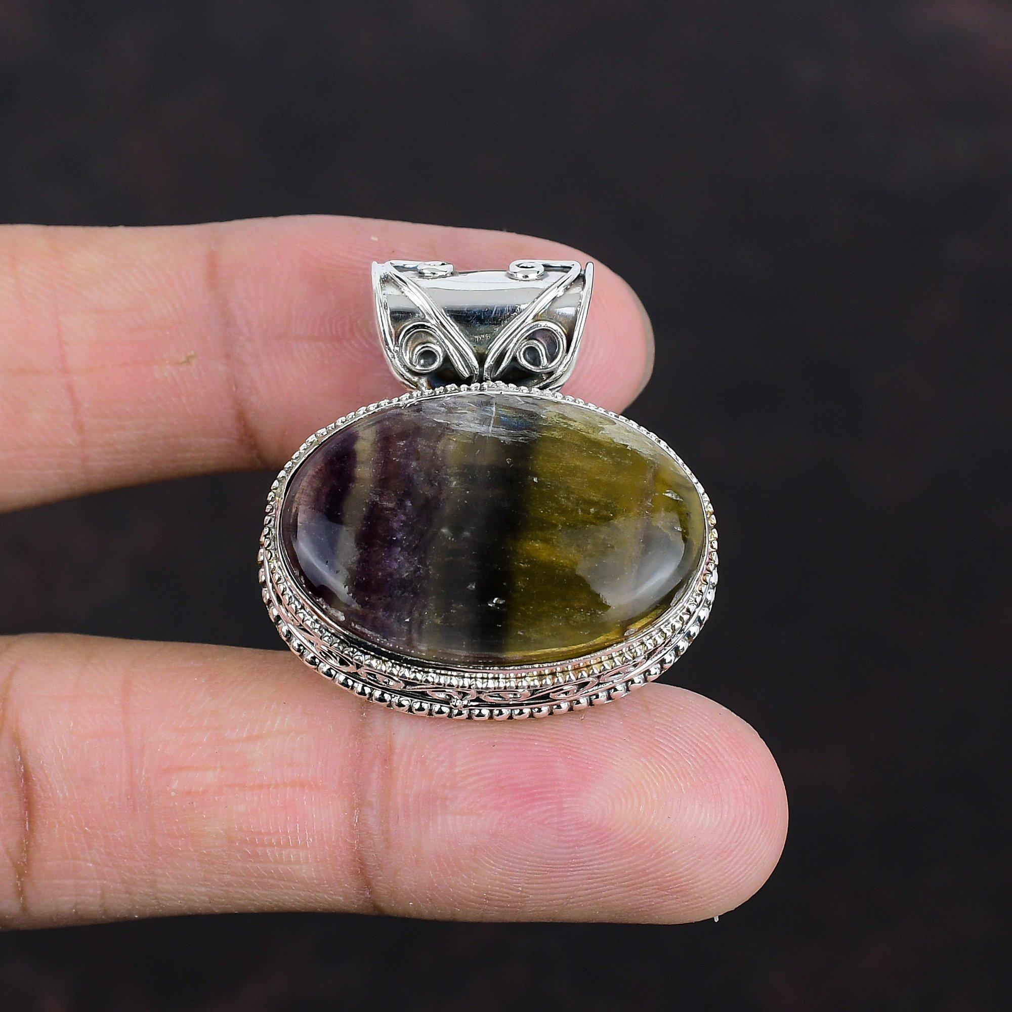 Multi Fluorite Pendant Genuine Gemstone Pendant 925 Sterling Silver Pendant Brand New Jewelry Handmade Pendant Gifts For Mom Vintage Jewelry