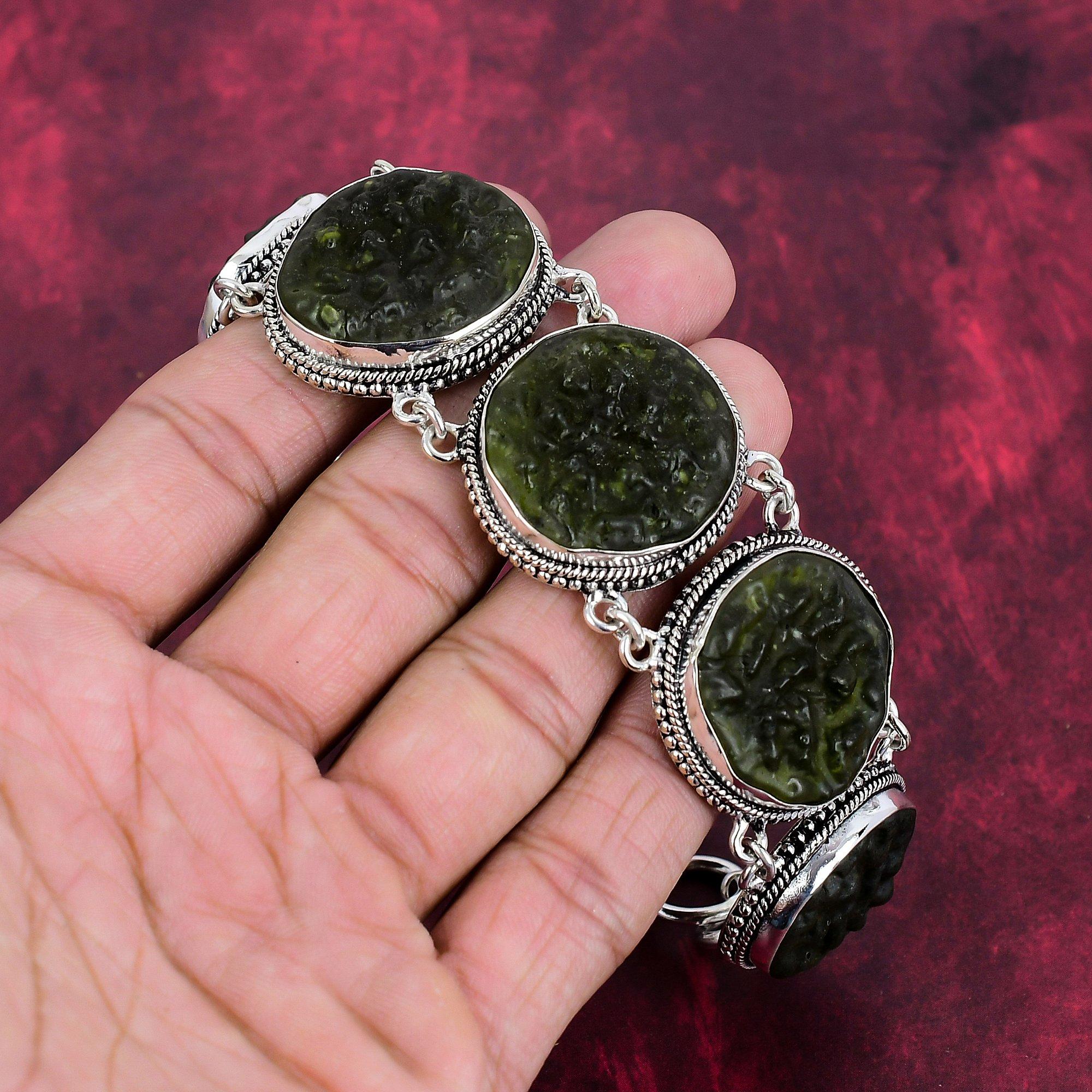 Moldavite Bracelet, 925 Solid Sterling Silver Jewelry, Gemstone Bracelet, Gift For Her Handmade Dainty Jewelry