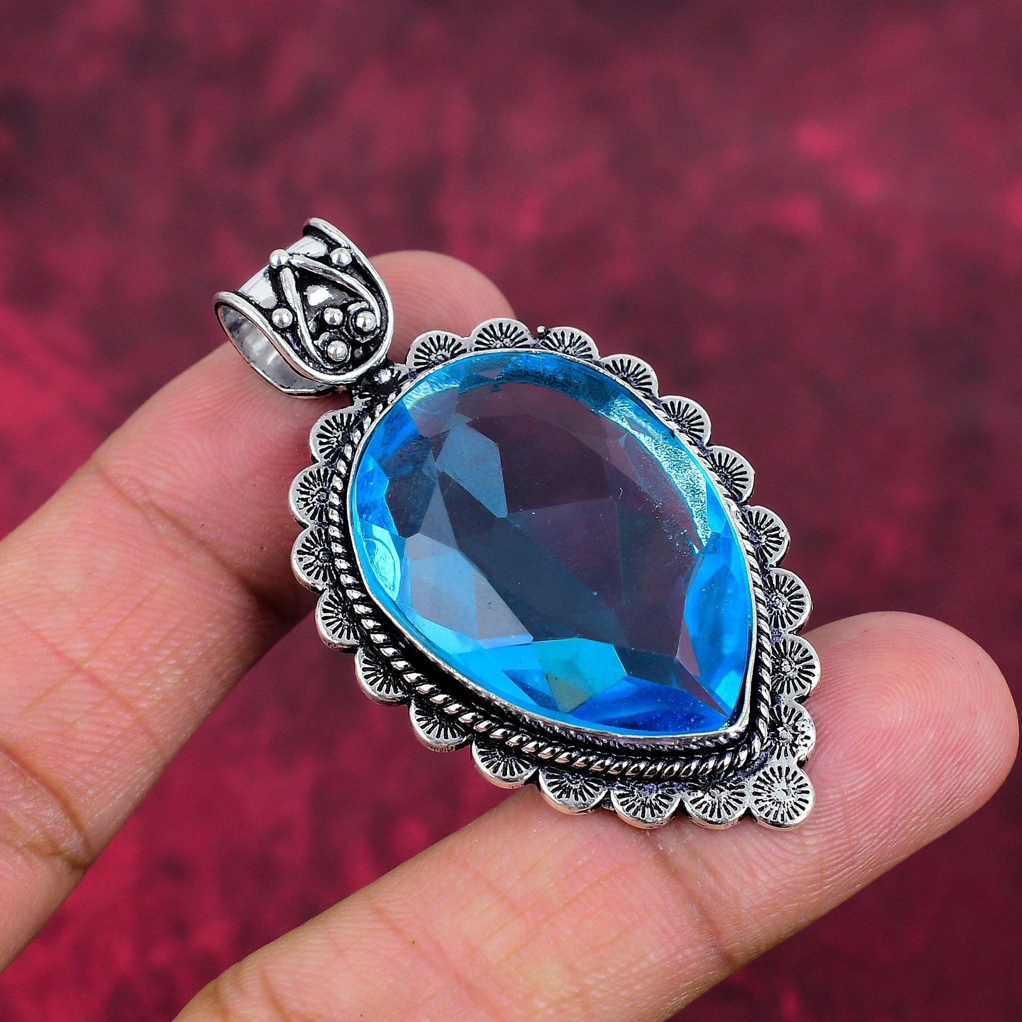 Tansanit Handgemachter Edelstein Anhänger, 925 Sterling Silber Anhänger Antiker Schmuck, Anhänger für Verlobungsgeschenk