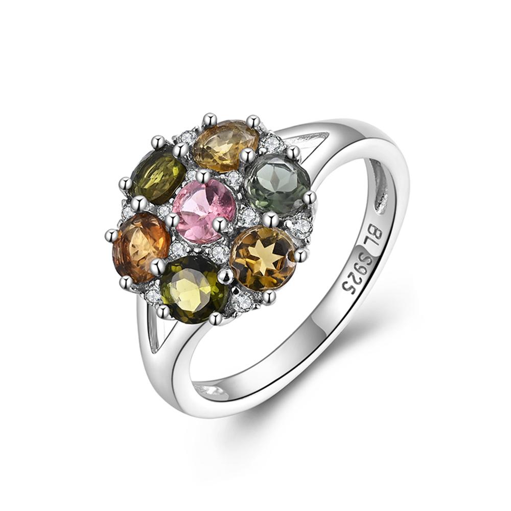 Bague en argent sterling 925 avec tourmaline naturelle ronde 4.0 colorée, bijoux fins pour les réunions quotidiennes des dames, cadeau