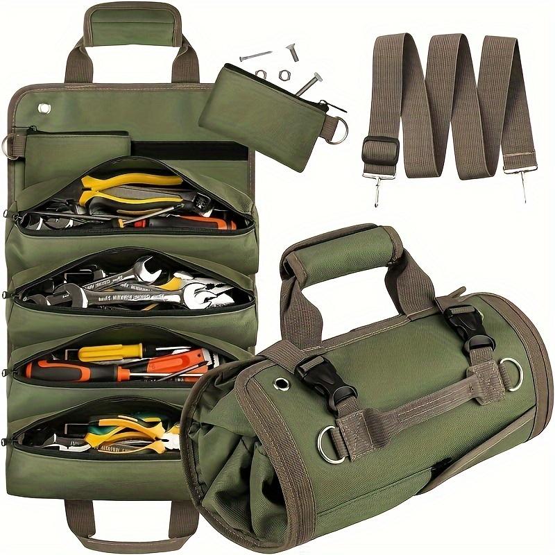 Heavy Duty Roll Up Tool Storage Pack - Portable Storage for Electricians and Mechanics with Multiple Compartments, Adjustable for Electrical Tools