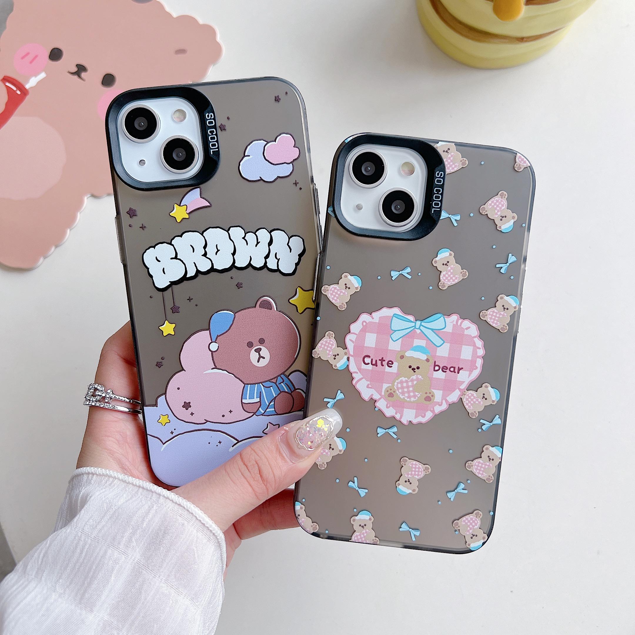 Laser Heart Bear Silicone Case for Xiaomi Redmi Note 12 11 Samsung A54 A24 A14 Oppo A78 A58 A38 Tecno Spark 10 30C Funda Painted Cover Soft TPU Bumper