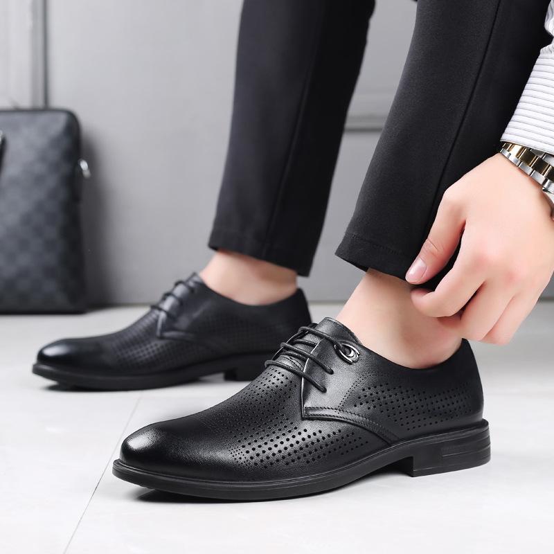 Letnie męskie sandały casual ze skóry bydlęcej licowej, sznurowane buty jaskiniowe, oddychające ażurowe buty skórzane