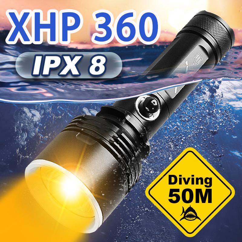 Profesjonalna Latarka Nurkowa XHP360 Latarka Scuba Mocna Lampa Nurkowa Amfibijna Latarnia Szeroki Zasięg Latarka Nurkowa