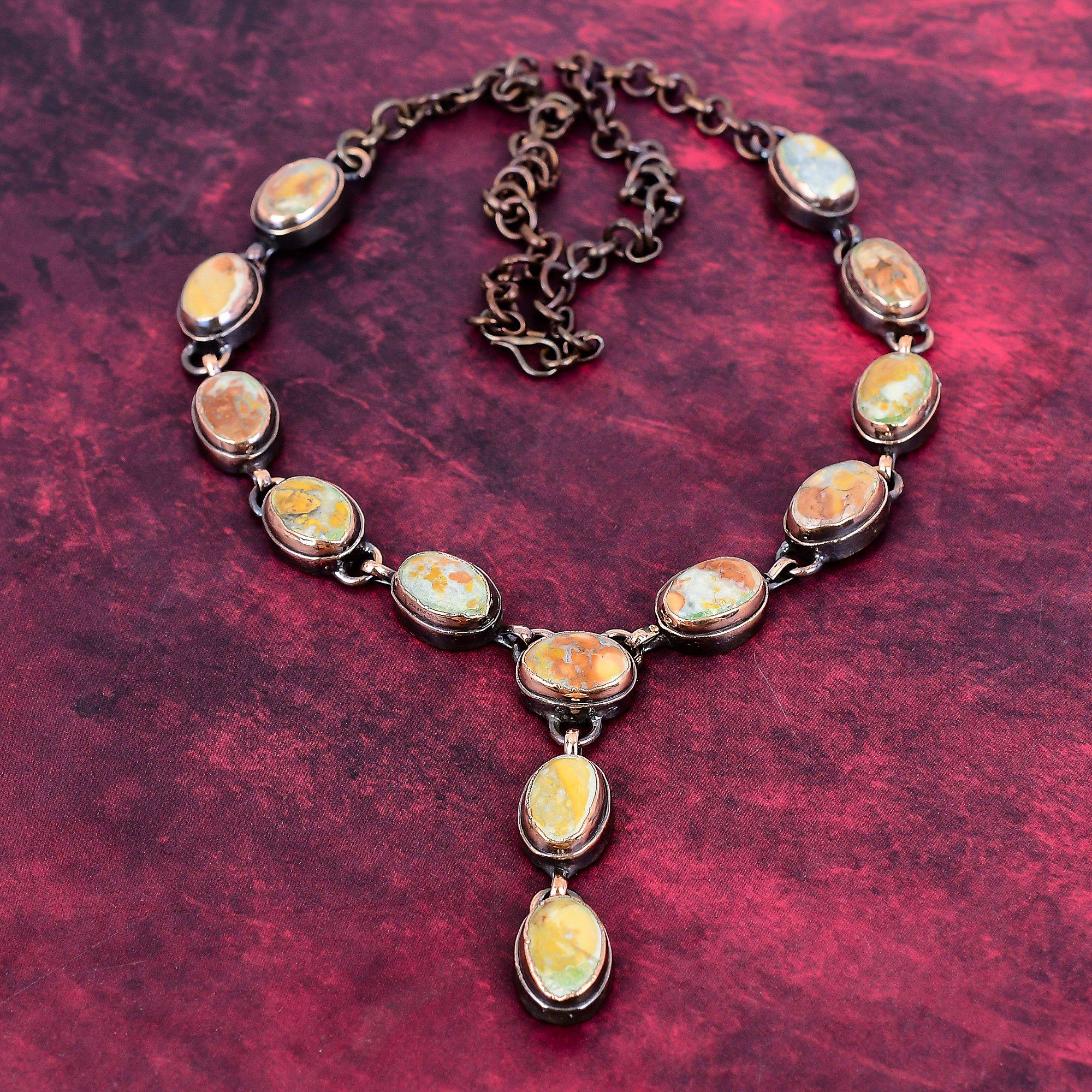Maligano Jasper Necklace Adjustable Necklace Electroformed Copper Gemstone Jewelry