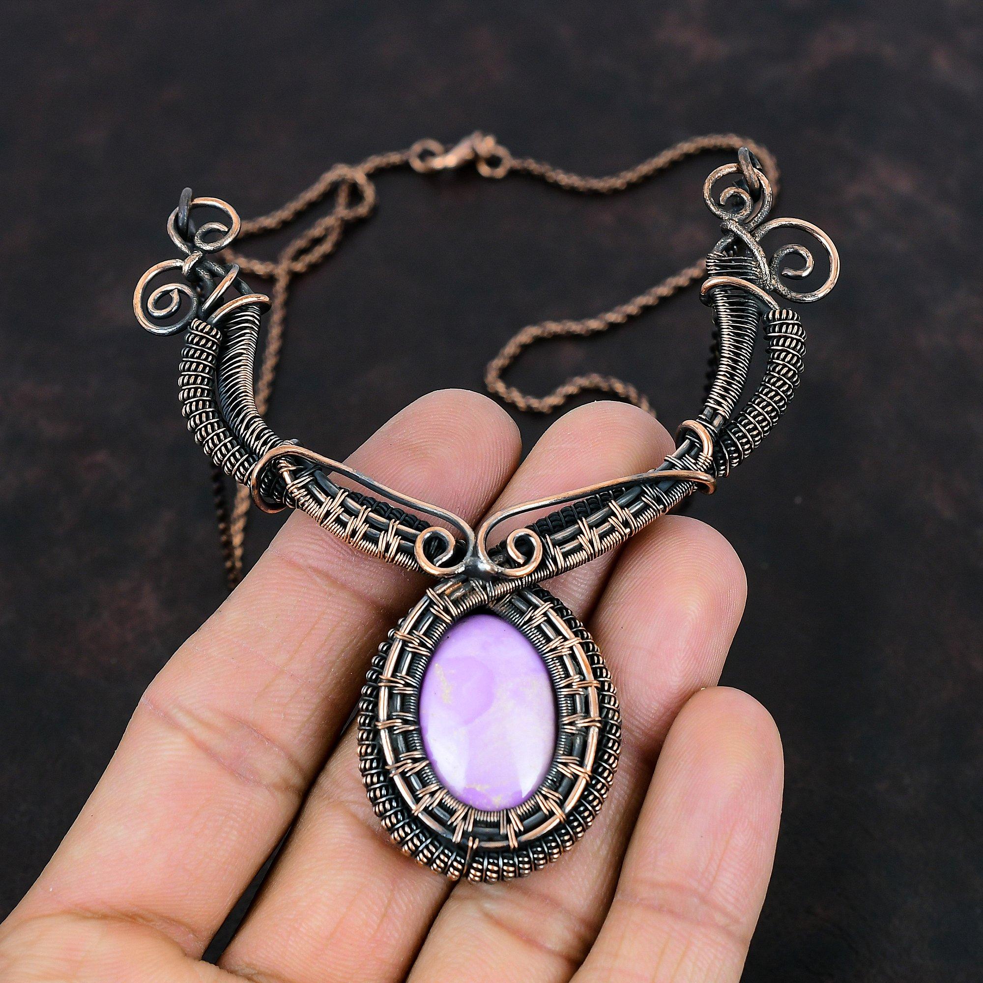 Colier cu fosfosiderită Colier învelit cu sârmă de cupru Bijuterii cu fosfosiderită Colier cu pietre prețioase lucrate manual Bijuterii din sârmă de cupru Cadouri pentru soție