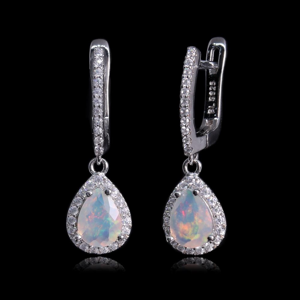 925 Sterling silver simple pear clasp earrings with natural ethiopia opal gemstones fine jewelry for women nice gift