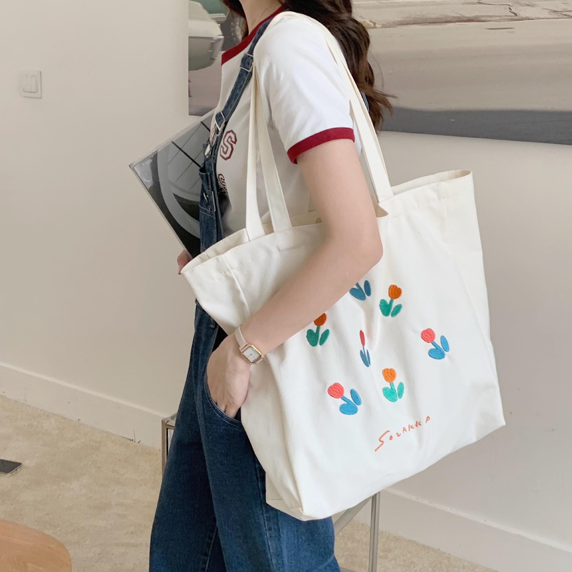 Women Cute Color Contrast Tulip Simple Little Fresh One Shoulder Canvas Bag