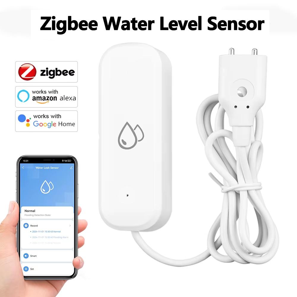 Tuya ZigBee Smart Water Leak Sensor with Alarm Overflow Detector via APP Control for Home Security Kitchen Bathroom Basement Flood Monitor