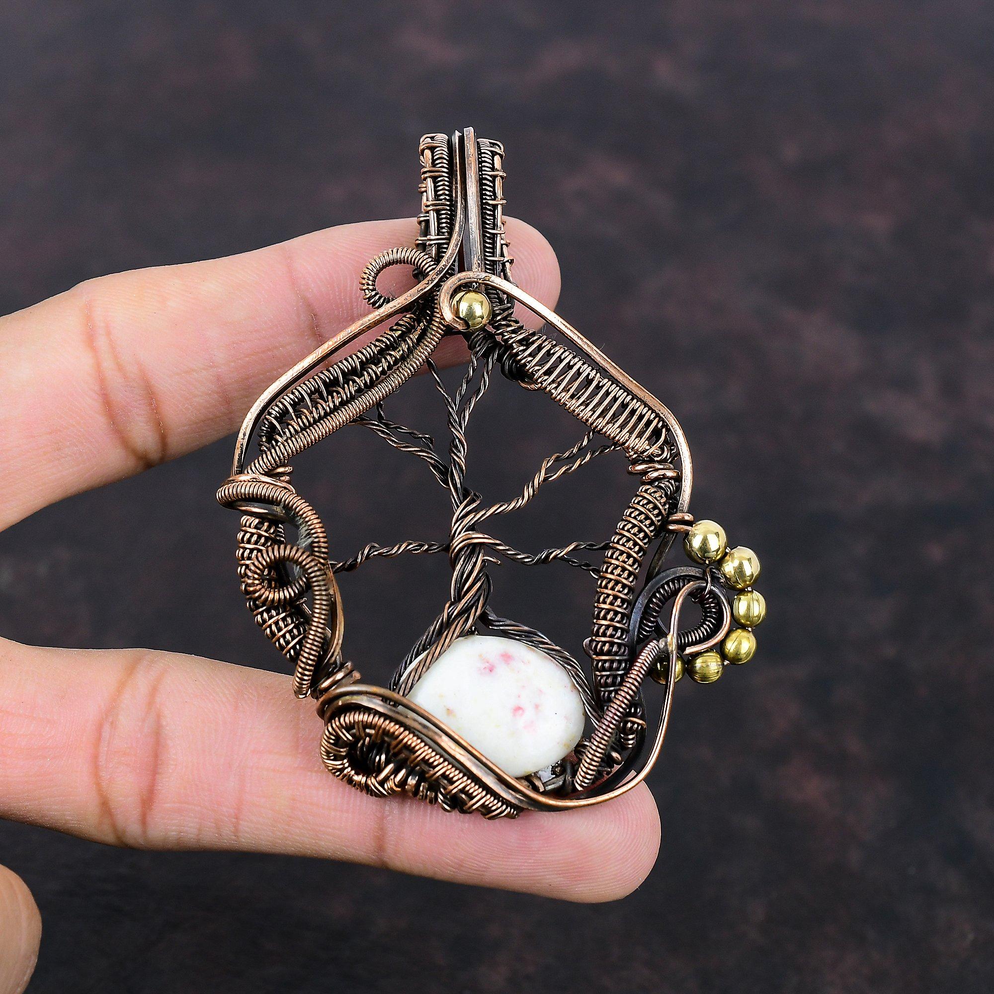 Tree Of Life Cinnabar Pendant Copper Wire Wrapped Pendant Handmade Jewelry Dainty Gemstone Pendant Copper Jewelry For Gift Cinnabar Jewelry