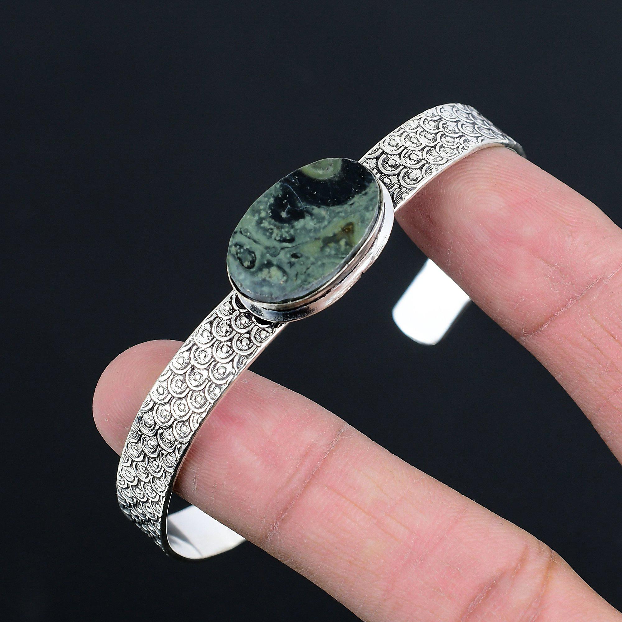 Natürlicher Kambaba Jaspis Edelstein 925 Sterling Silber Armreif Verstellbar Für Damen