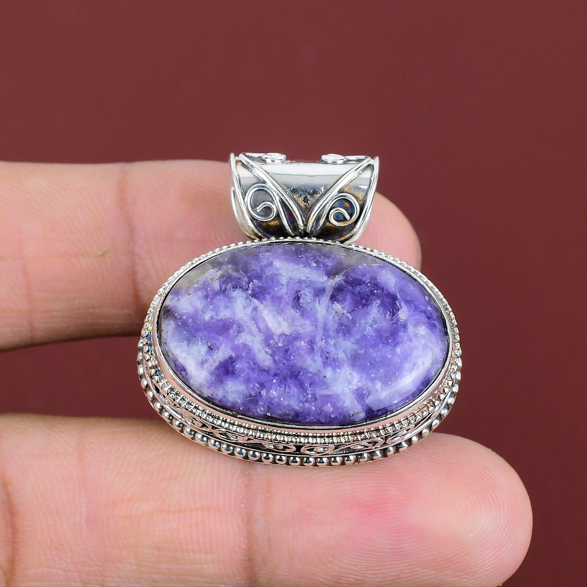 Lepidolite Pendant Vintage Pendant Genuine Gemstone Jewelry 925 Sterling Silver Pendant Dainty Jewelry Gifts For Him Handmade Unique Pendant