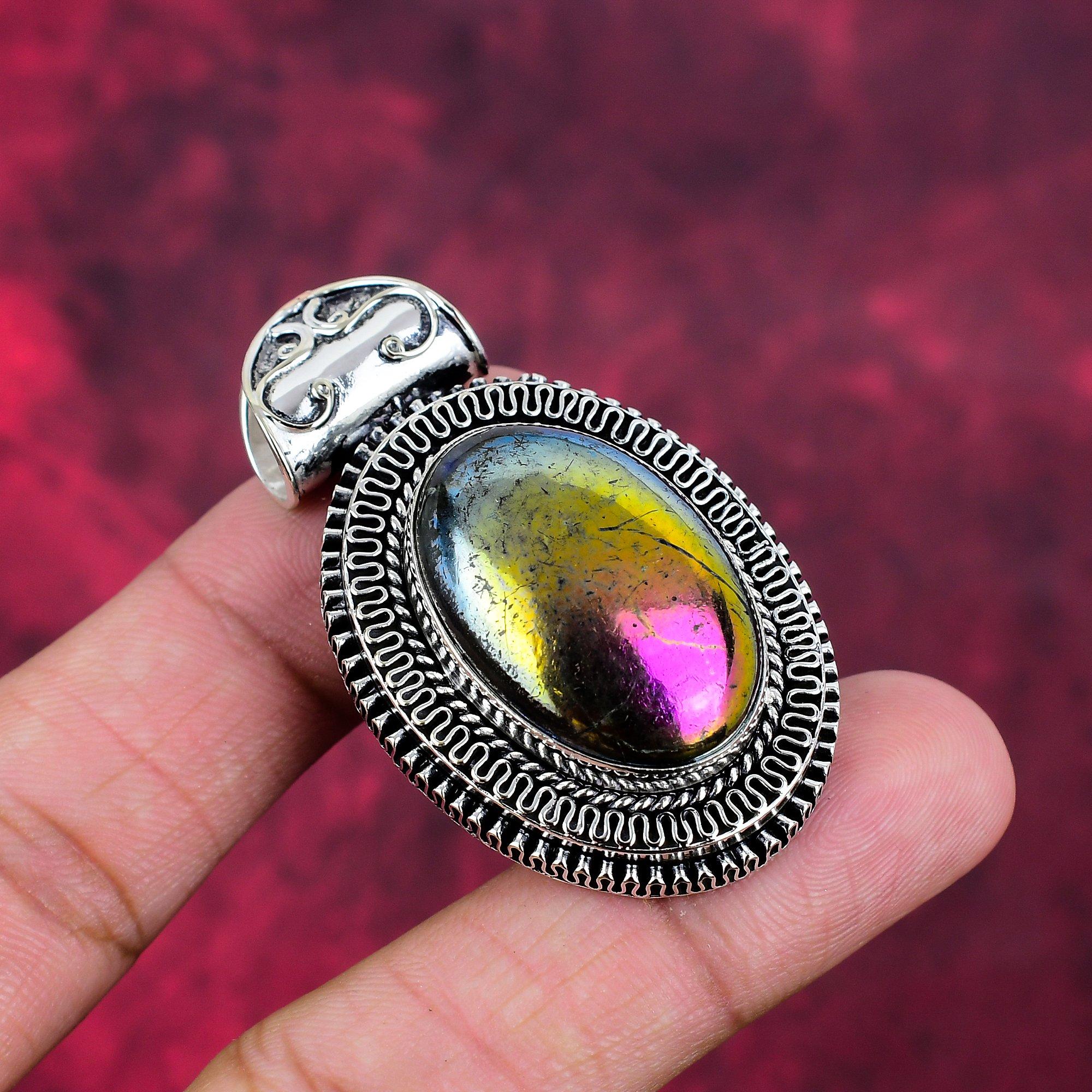 Aura Flash Labradorit 925 Massiv Sterlingsilber Anhänger, Handgefertigter Edelsteinschmuck, Anhänger zum Gedenktag