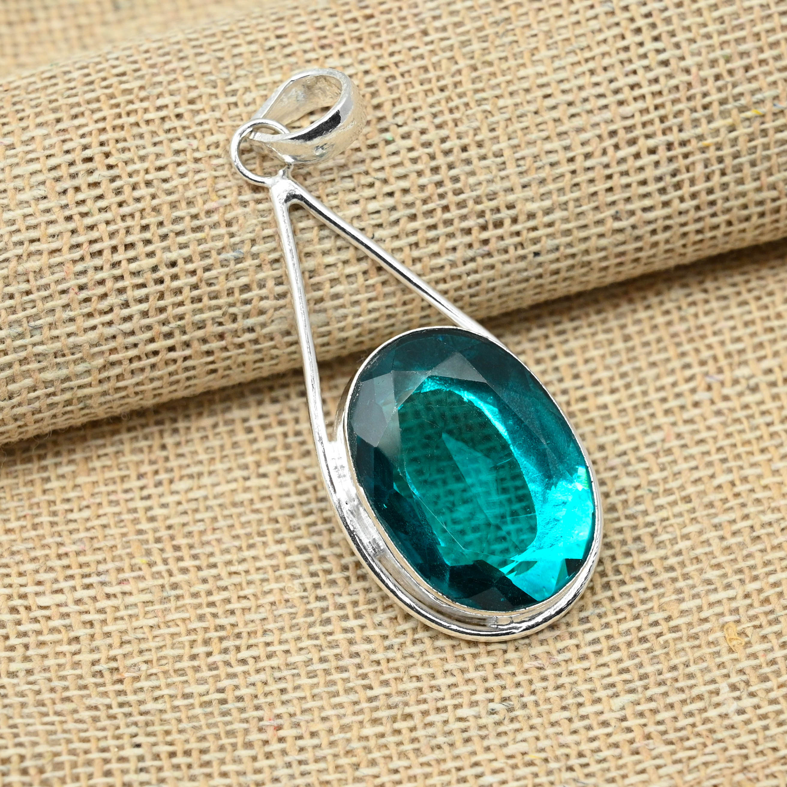 Aqua Apatite Gemstone Jewelry 925 Sterling Silver Handmade Pendant Best Gift for Mother