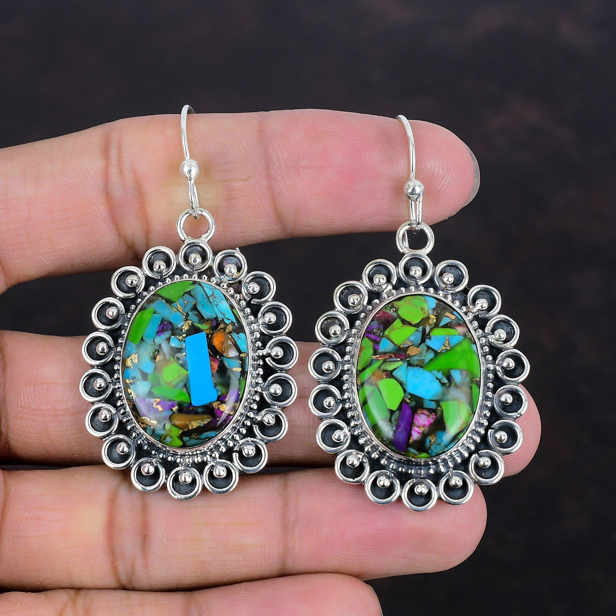 Fiesta Kingman Turquoise Earring Multi Copper Turquoise Earrings 925 Sterling Silver Earring Handmade Gemstone Jewelry Latest Design Earring
