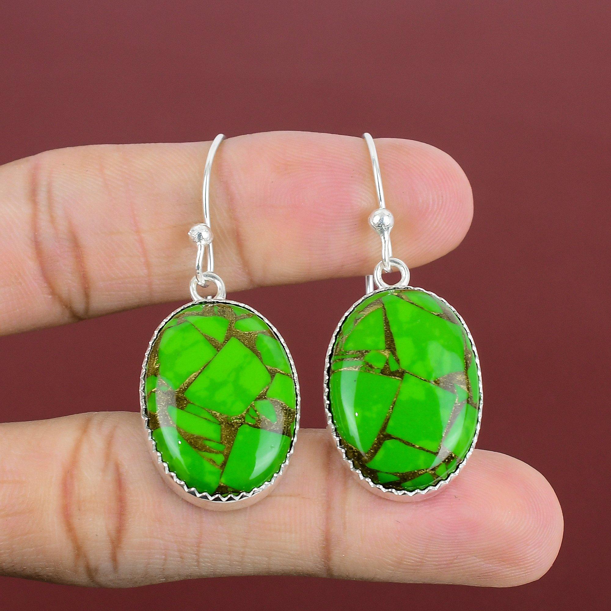 Copper Green Turquoise Earring 925 Sterling Silver Earrings Gemstone Earring Dainty Jewelry Handmade Earring Silver Jewelry Engagement Gifts