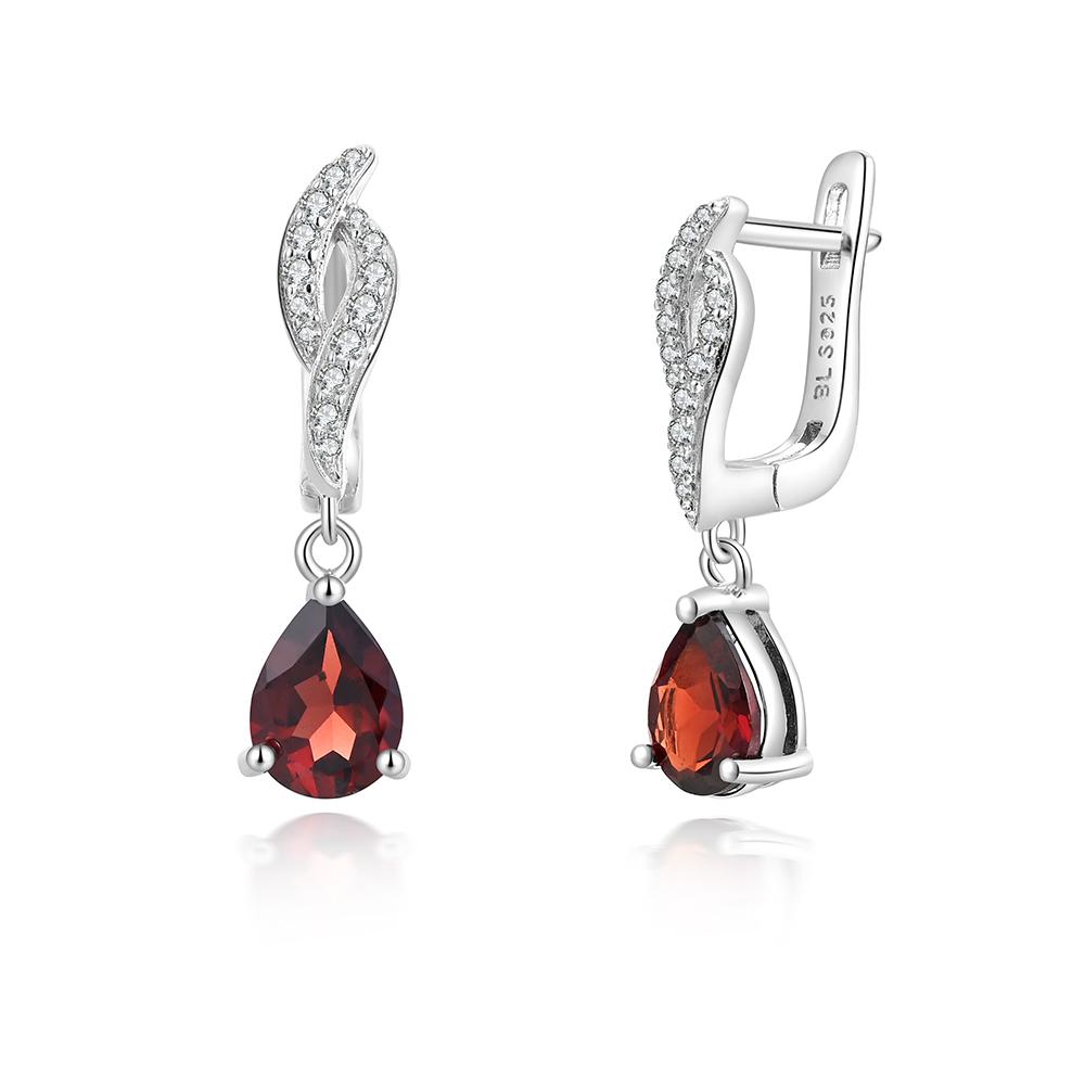 925 Sterling silver clasp earrings 2.86ct natural pear 6*8mm garnet gemstones Simple fine jewelry for women's Festival gifts
