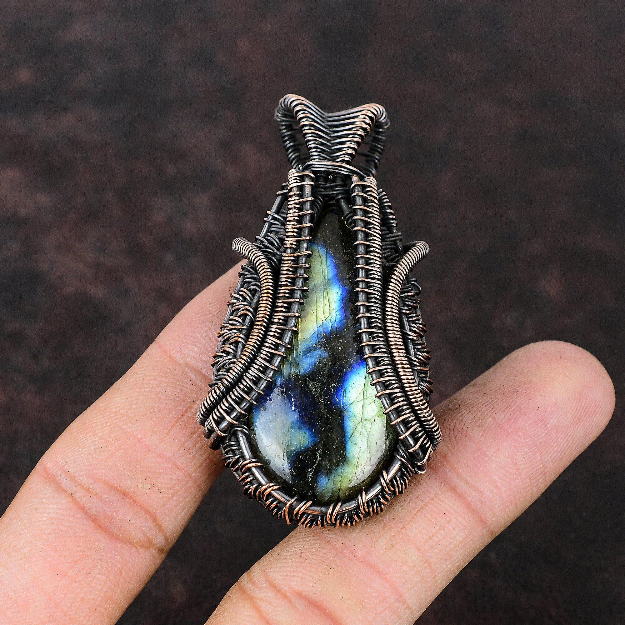 Ciondolo Labradorite Avvolto in Filo di Rame Ciondolo Gioielli Labradorite Pietra Preziosa Vera Ciondolo Fatto a Mano Gioielli Avvolti in Filo di Rame Regalo Per Lui