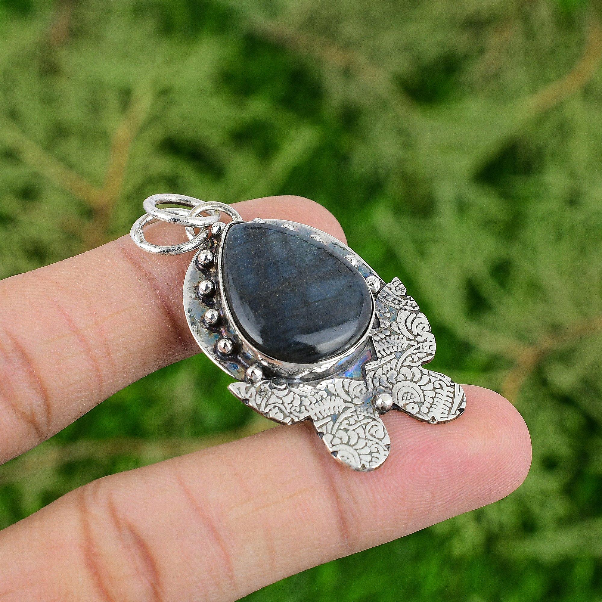 Labradorit Ädelstenshänge Unika Smycken 925 Sterlingsilver Hänge Handgjort Hänge Gåvor Till Mor