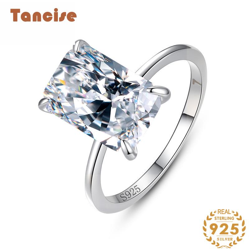 Tancise Classic 925 Sterling Silver  Zircon Ring Ladies Jewelry Wedding Promise Party Gift