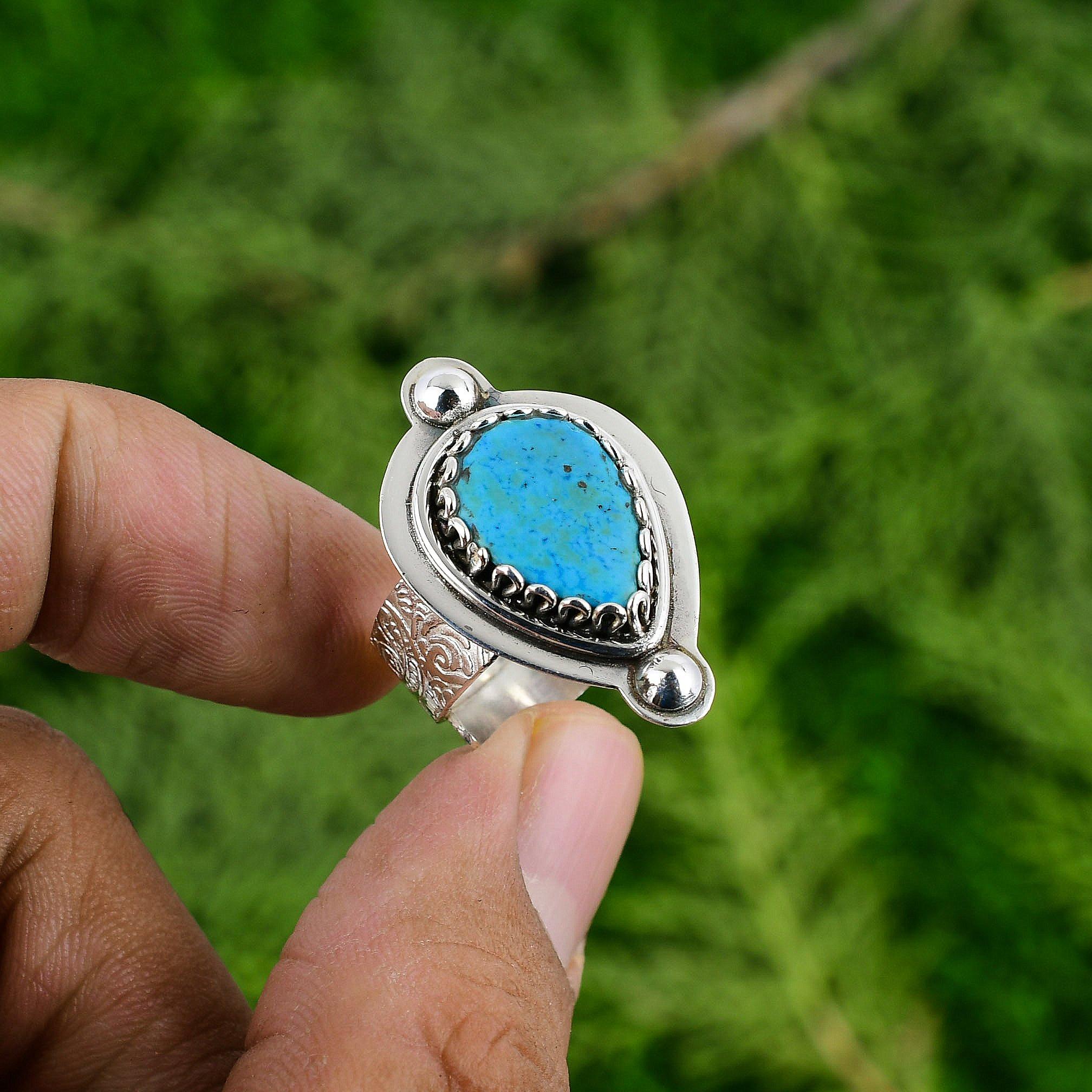 Natural Arizona Turquoise Stackable Adjustable Ring 925 Silver For Women