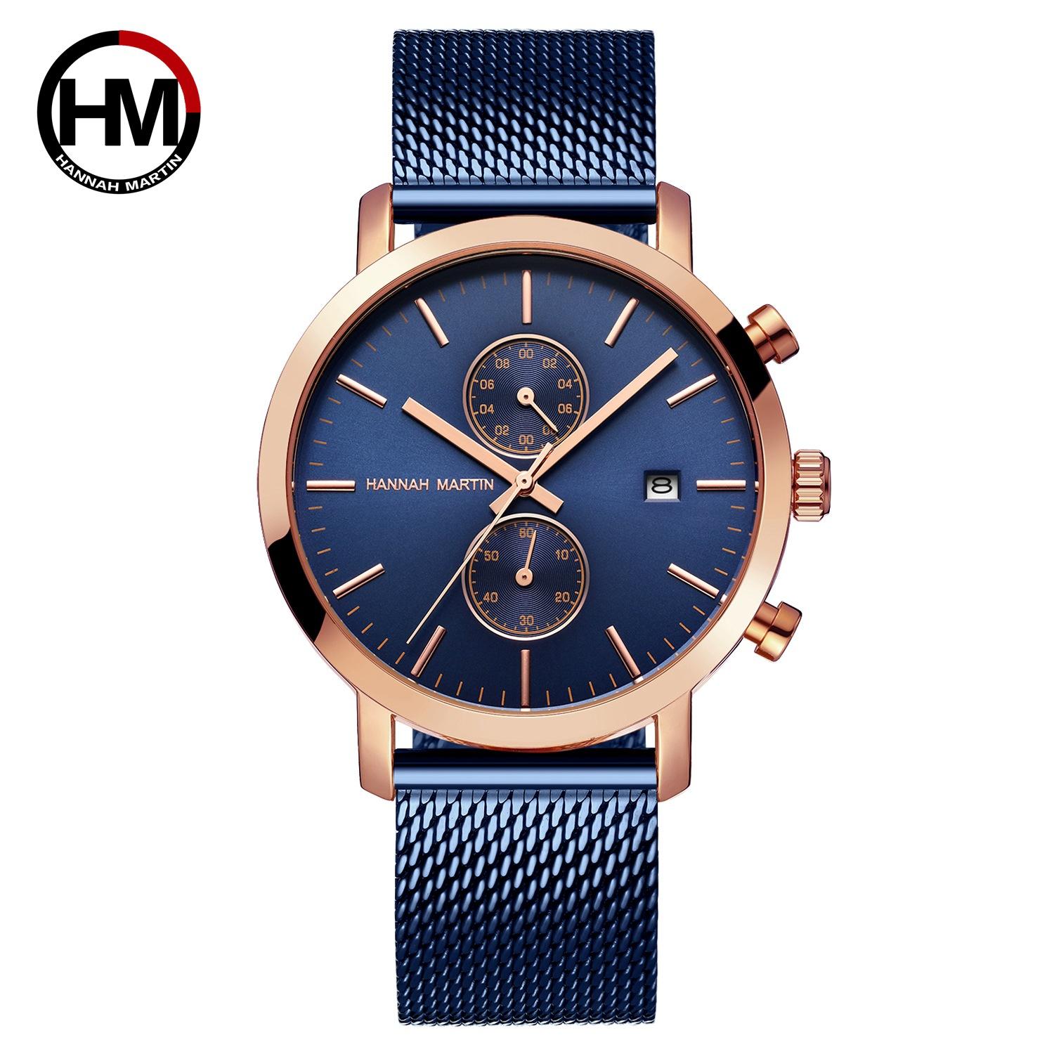 Black Multifunction Chronograph Mesh Band Waterproof Men Big Dial Top Brand Luxury Watch Men Fashion Watches