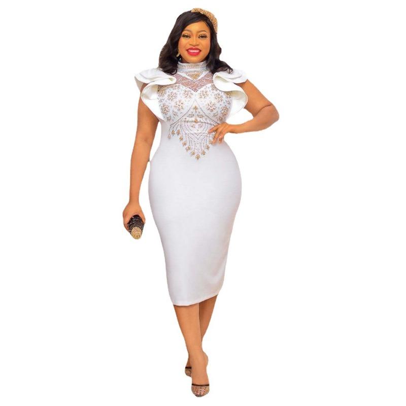 Summer Women's Dress Plus Size Ruffle Sleeve High Waist Temperament Commuter Medium Long Dresses