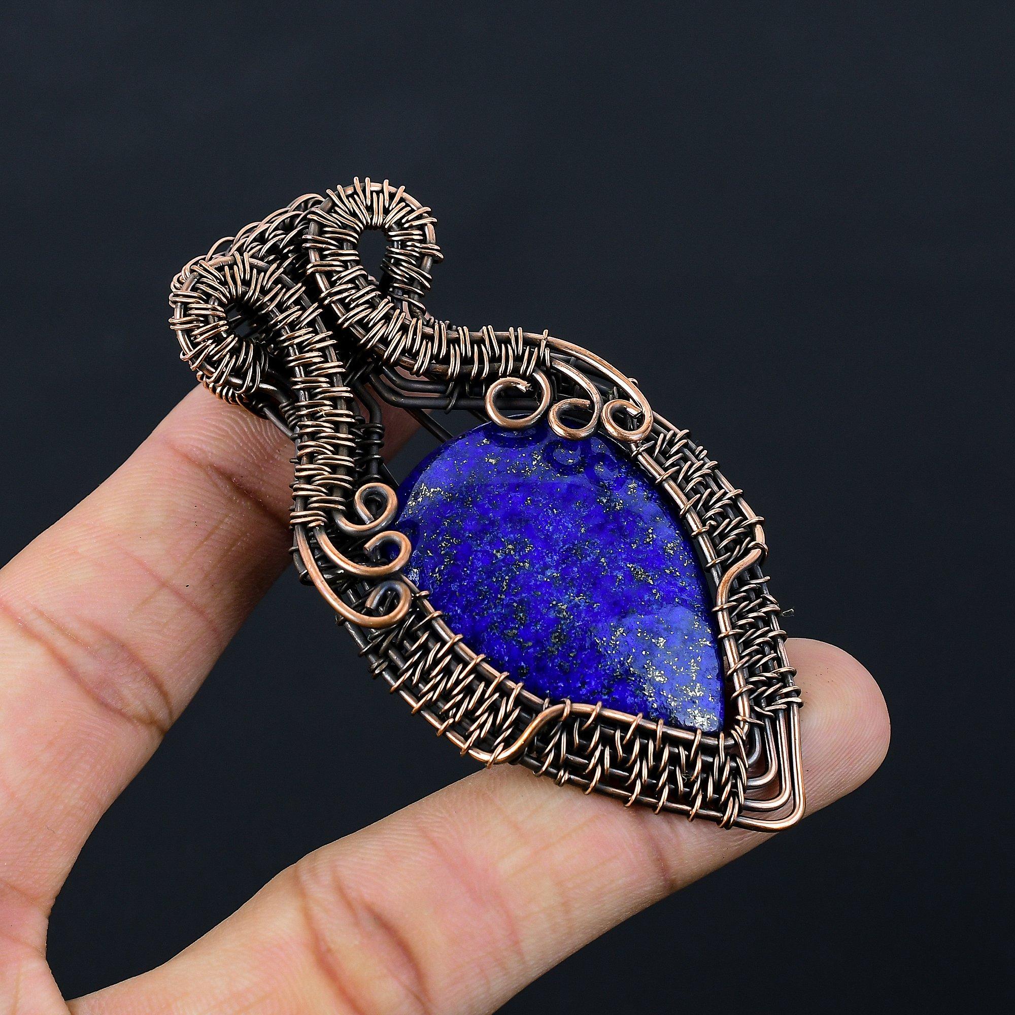 Lapis Lazuli drahokam z čistého měděného drátu zabalené ručně vyráběné šperky s přívěskem