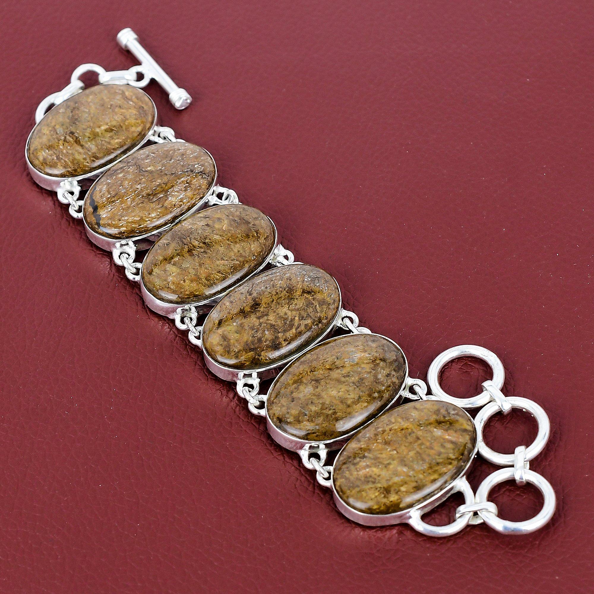 Bronzite Bracelet 925 Sterling Silver Bracelet Handmade Elegant Jewelry Adjustable Chain Bracelet Natural Gemstone Bracelet Engagement Gifts