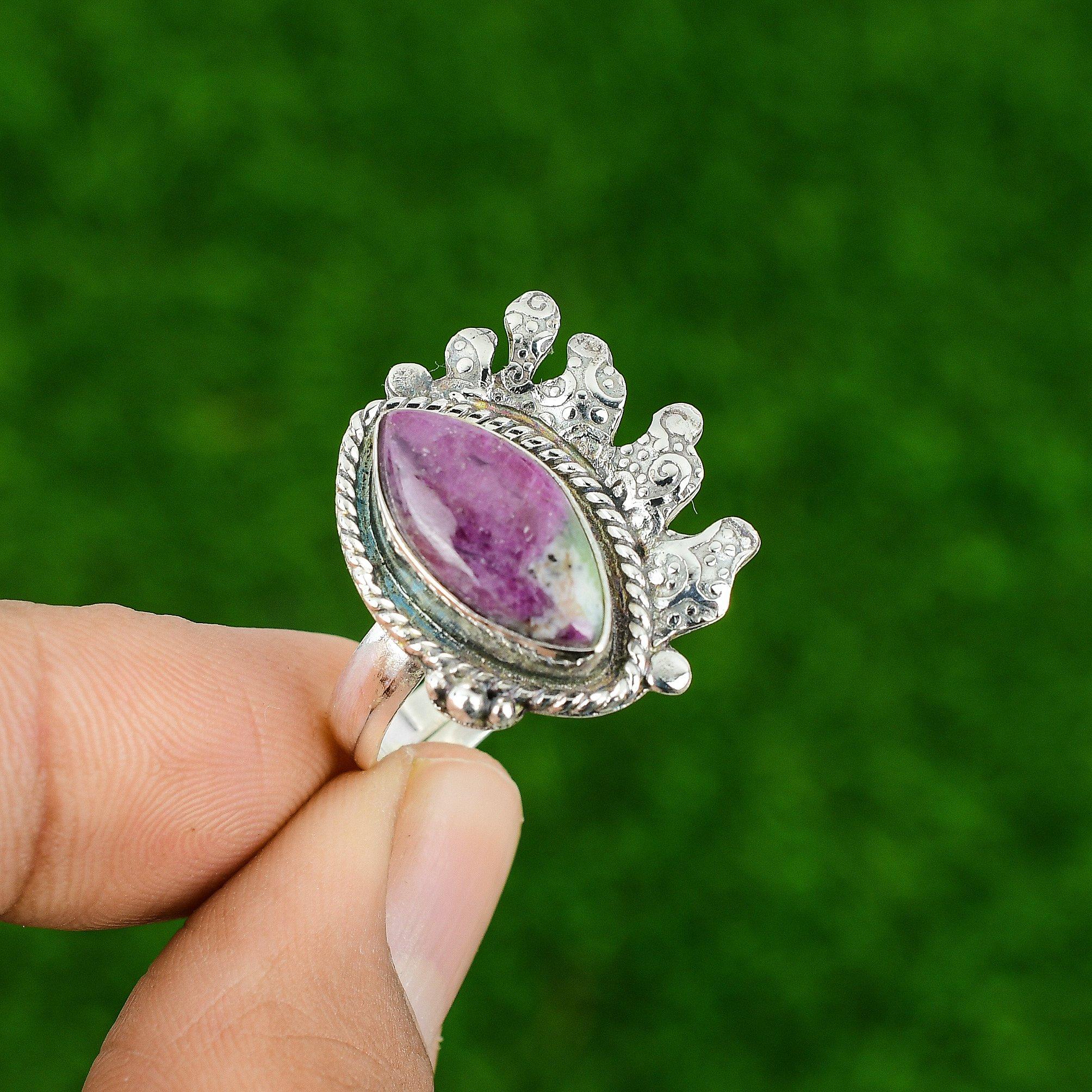 Mothers day Deal 925 Sterling Silver Natural Ruby Zoisite Statement Wife Ring