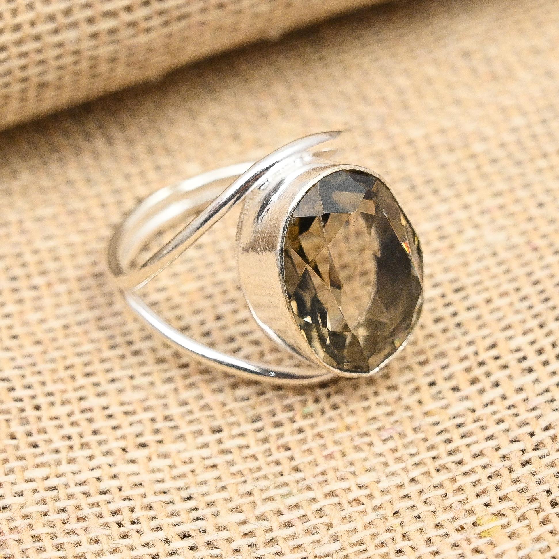 Smoky Topaz Gemstone Handmade Solid 925 Sterling Silver Ring Jewelry