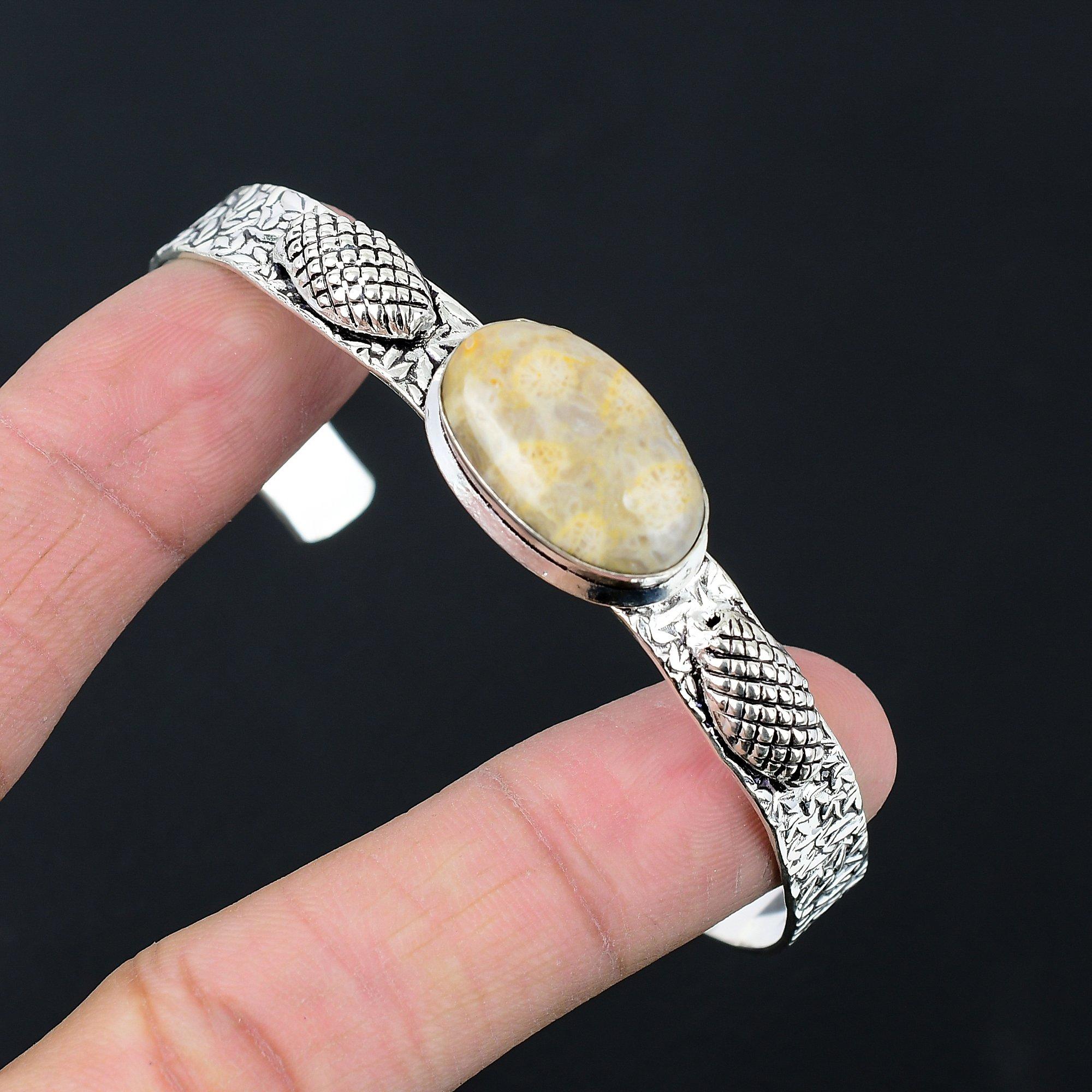 Sisters Day Sale Natural Fossil Coral Sterling Silver Trendy New Bangle Bracelet