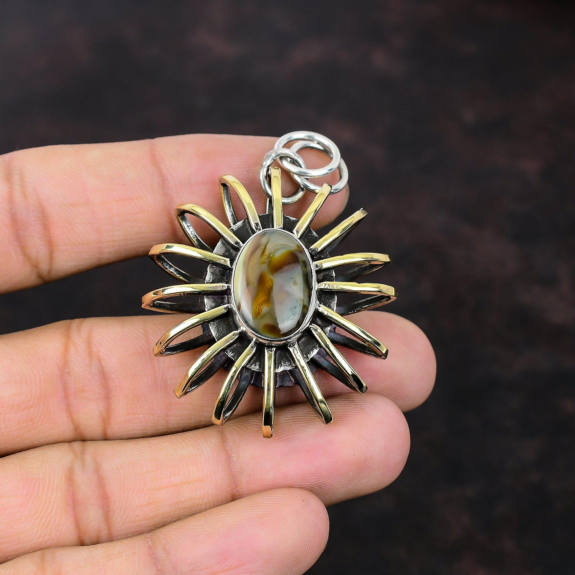 Pingente de jaspe imperial 925 pingente de prata esterlina joias com pedras preciosas pingente banhado a ouro 18k joias de gaiola presente para ela joias boho feitas à mão