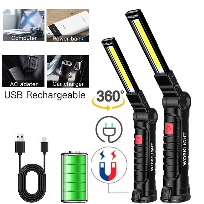 COB LED Folding Flashlight Portable Magnetic Work Light Lantern USB Rechargeable Waterproof Emergency Repair Camping Torch Lamp