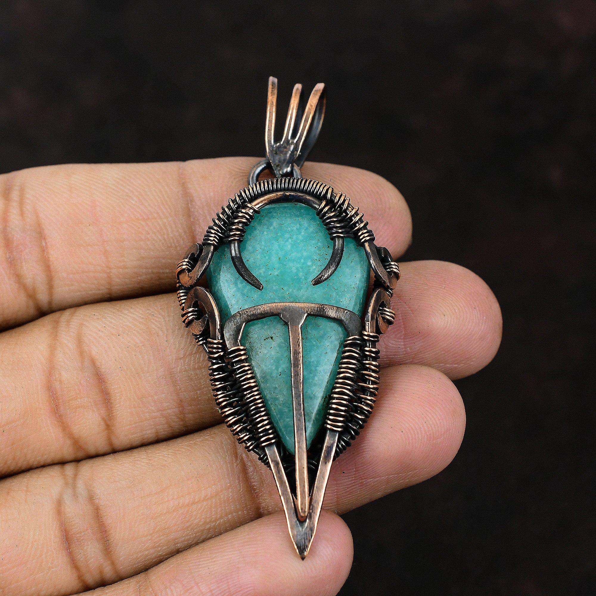Amazonite Pendant Gemstone Pendant Copper Wire Wrapped Pendant Amazonite Copper Jewelry For Women Handmade Designer Pendant Gift For Friend